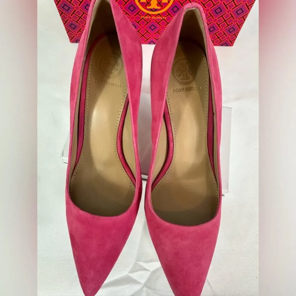 #TORY BURCH Elana 85mm Pump Kid Suede Pink Size 7.5